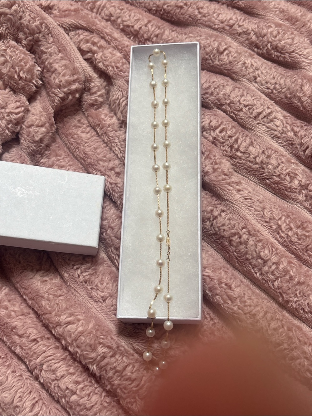 14k gold  Station Long pearl necklace